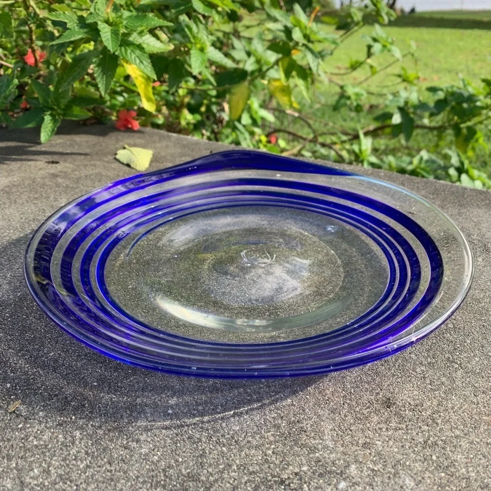 Cobalt Blue Hand Blown Swirl Plate Dish Japan